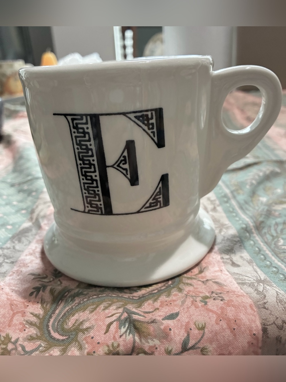 Classic Anthropologie “E”Monogram Shaving Mug from 2005.Pedestal & Bird BottomEC